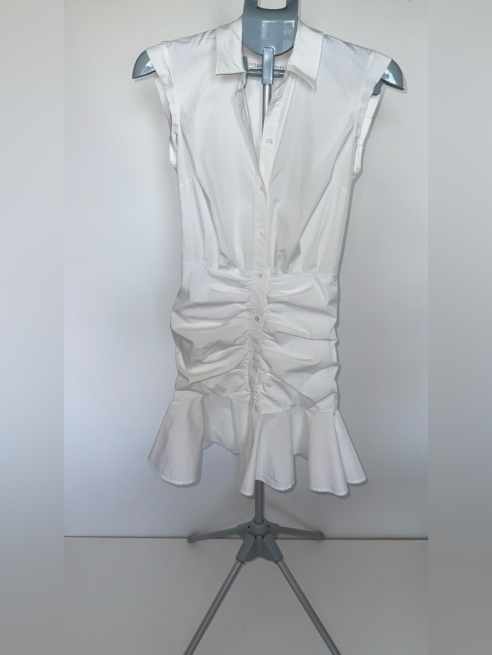 Veronica Beard White Ruched Button Front Flounce Hem Mini Dress Size 0